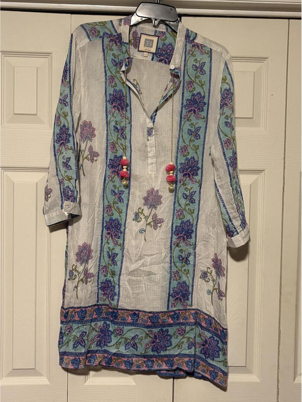 Bell by Alicia Bell Silk Cotton Tunic Dress Floral Boho Resort Beach Cover Up